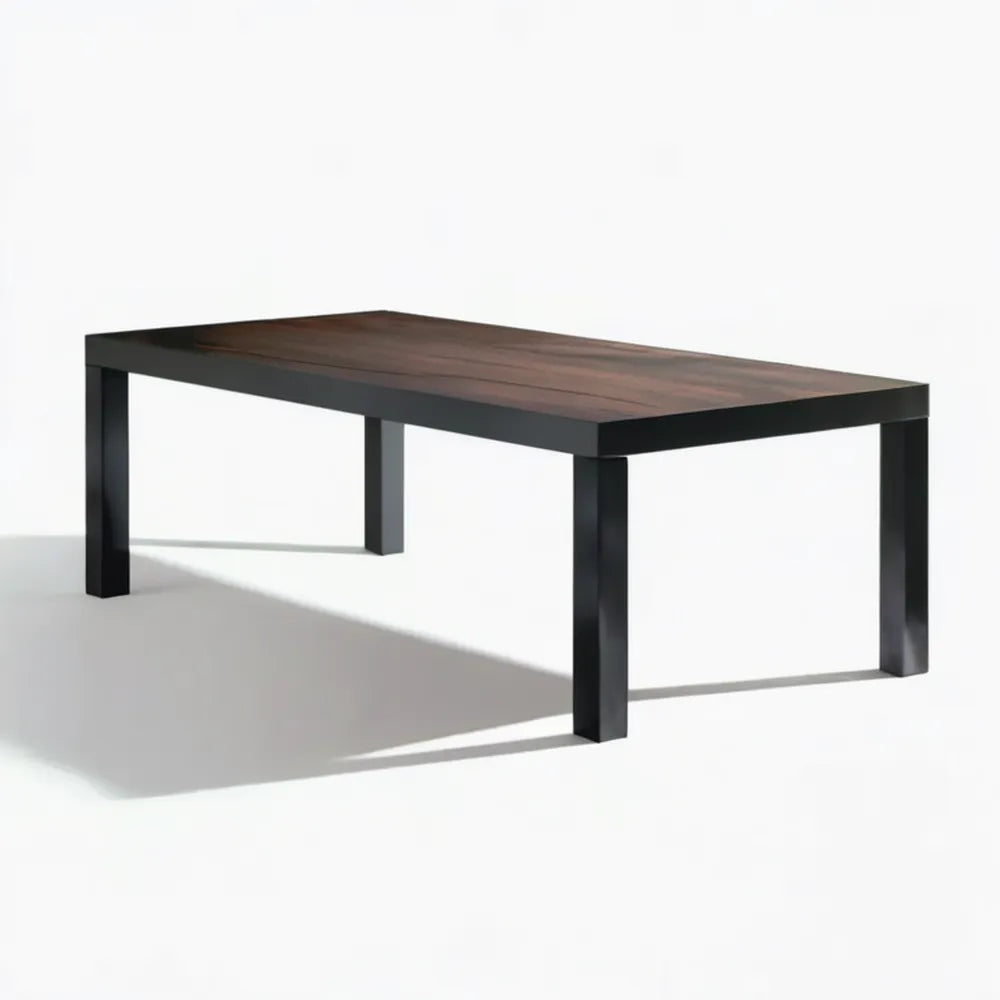Stół prostokątny 160 x 80 x 75 cm z blatem MDF w dekorze orzecha i czarną stalową podstawą