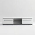 Biała szafka RTV z płyty MDF 180 × 40 × 45 cm ze srebrnymi uchwytami