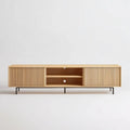 Szafka RTV z MDF z fornirem dębowym, naturalny dąb/czarny, 180 × 40 × 55 cm