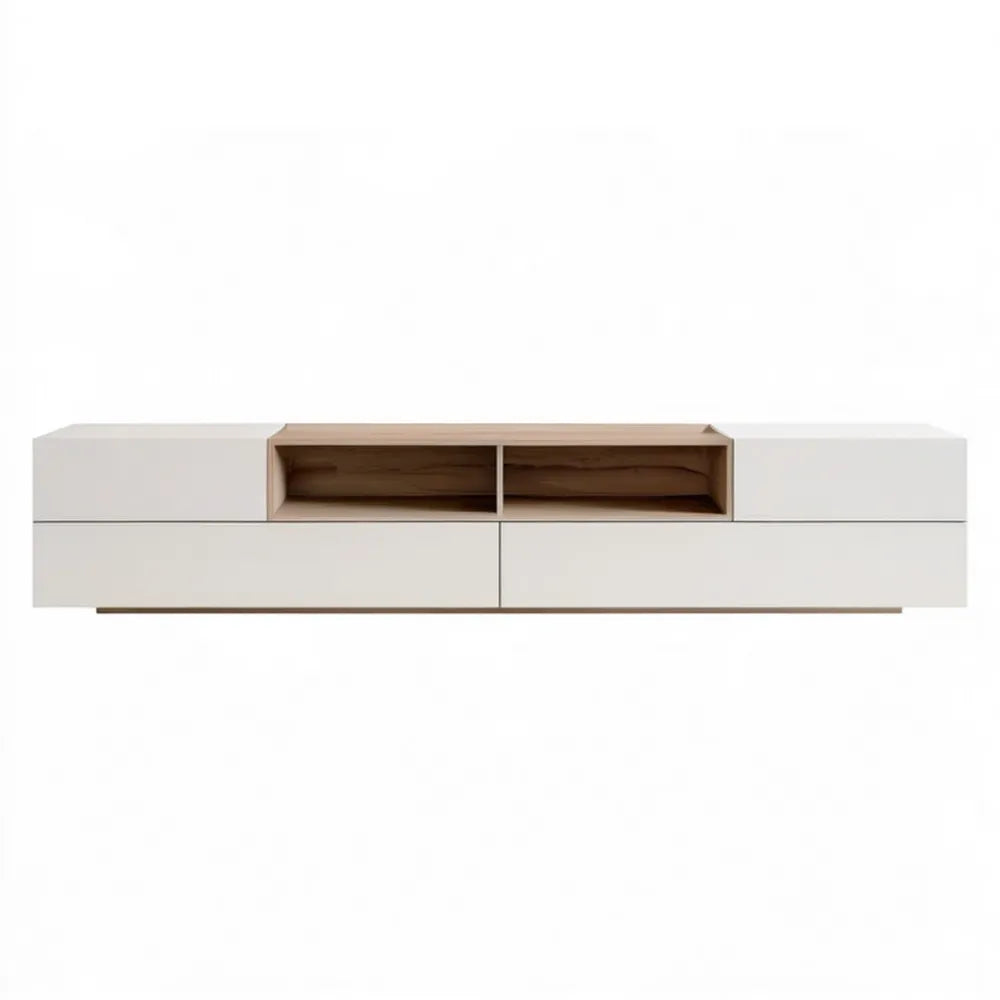 Szafka RTV biała/dąb 200 x 40 x 42 cm z laminowanej płyty wiórowej