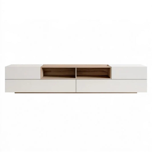 Szafka RTV biała/dąb 200 x 40 x 42 cm z laminowanej płyty wiórowej