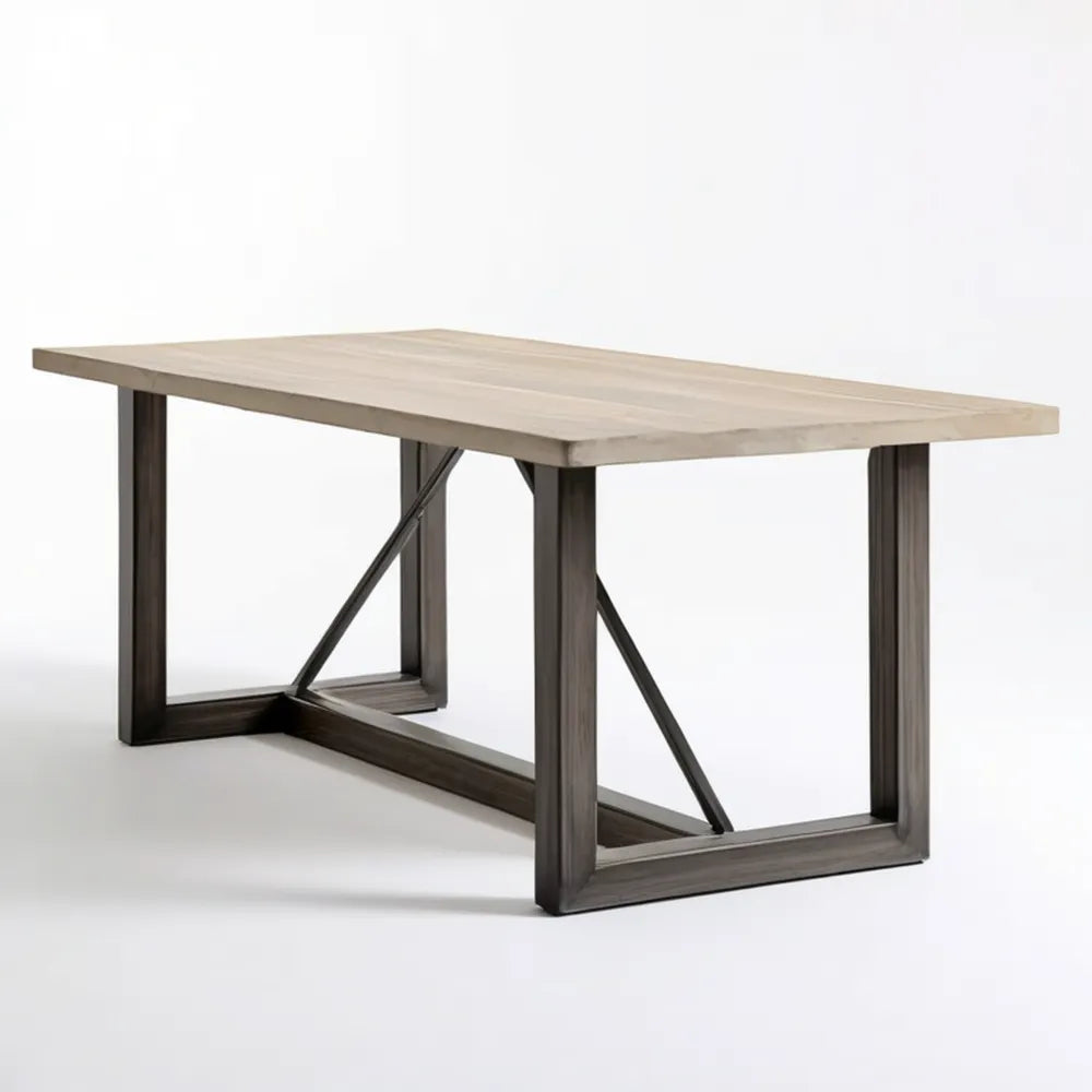 Prostokątny stół z blatem MDF w kolorze jasnego dębu, stalowa podstawa, 140 x 80 x 75 cm
